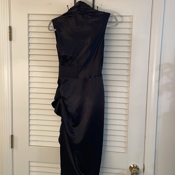 All Saints- Spitalfields Black Asymmetrical Dress Cowl Neck Ruching Cocktail - Picture 9 of 15